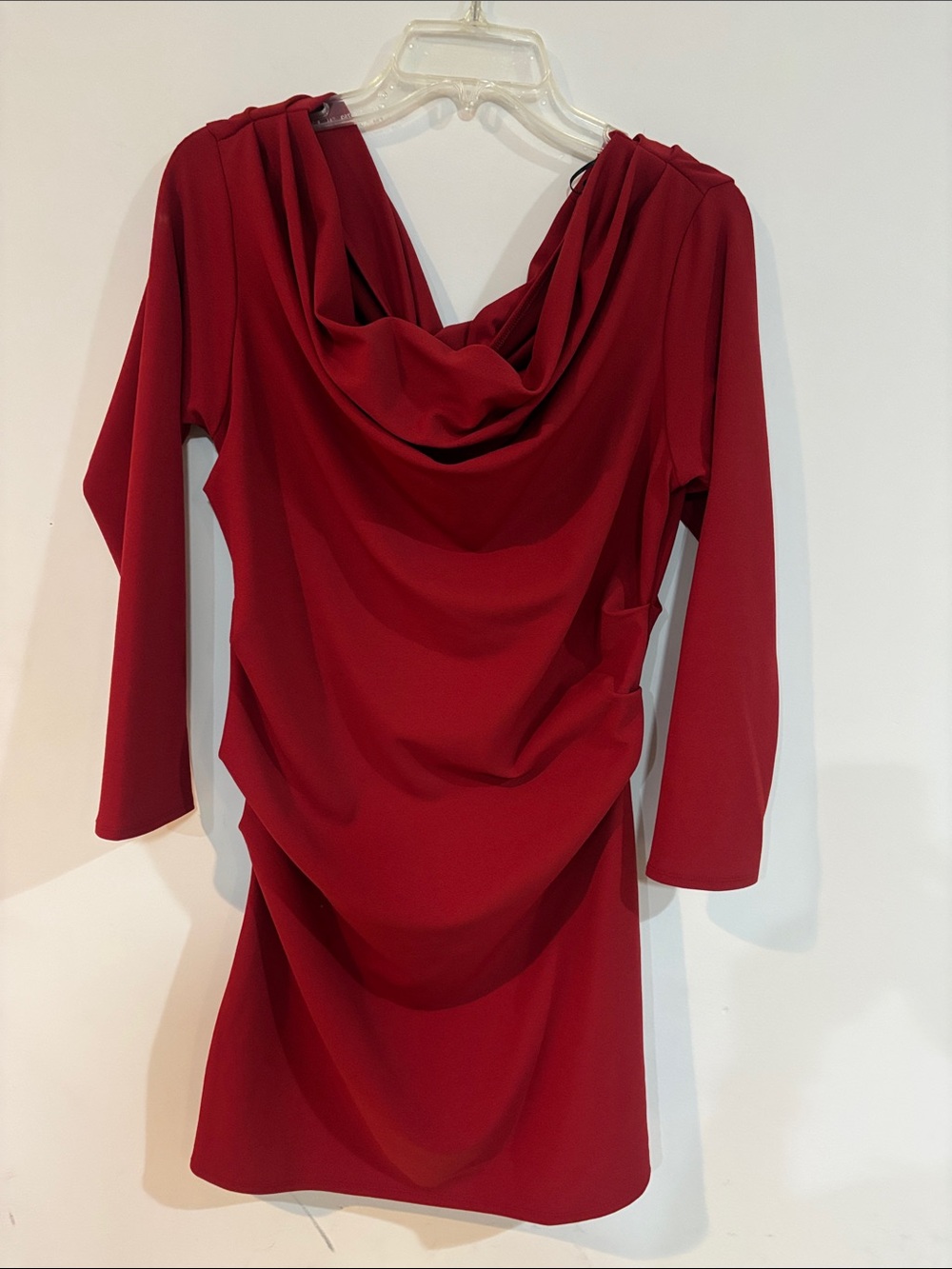 H&M Red Long-Sleeve Draped Cowl-Neck Dress